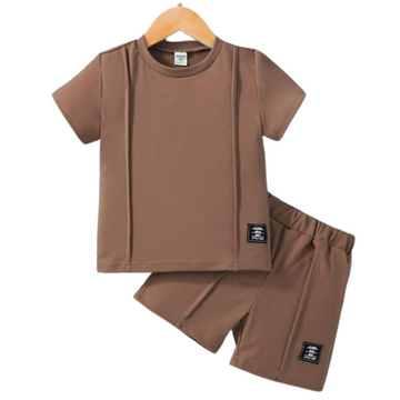 BROWN PIPING SHORT SET