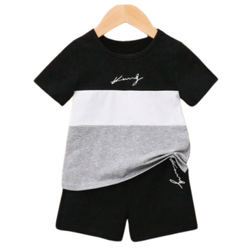 BLACK PANEL SHORT SET