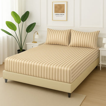 BEIGE STRIPE -Fitted Bedsheet Set