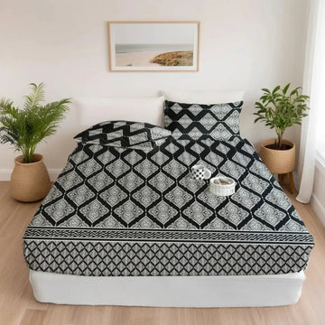 BLACK LEAVES - Fitted Bedsheet Set