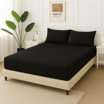 Black Plain -Fitted Bedsheet Set