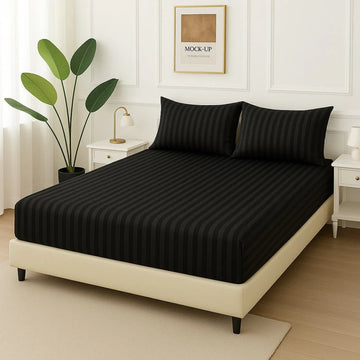 BLACK Stripped Fitted Bedsheet