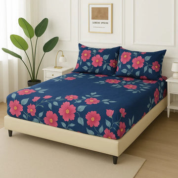 Red Flowery -Fitted Bedsheet Set