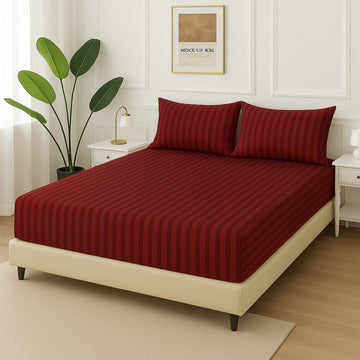 MAROON STRIPES- Fitted Bedsheet Set