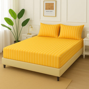 MUSTARD STRIPE -Fitted Bedsheet Set