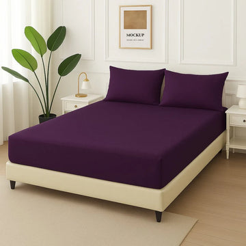 Purple Plain -Fitted Bedsheet Set