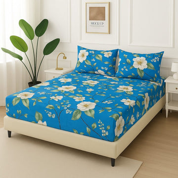 White Flower -Fitted Bedsheet Set